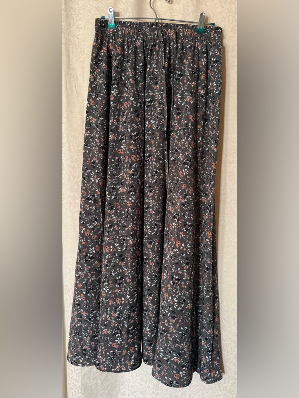 Bluetime Maxi Skirt,Women’s Size Large Olive Green Floral Print Maxi Flowy Skirt